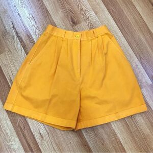 VINTAGE 80s 90s Mustard Yellow Pleated High Waist Mom Shorts Preppy Retro Size 0
